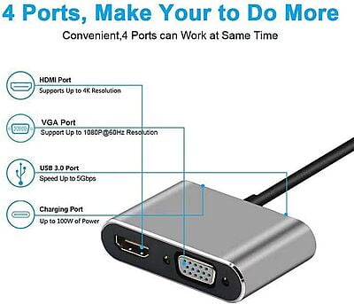 4-in-1 USB C to HDMI VGA Adapter