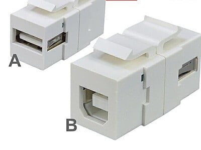 USB 2.0 Type A Female To Type B Female Adapter (Reversible) Keystone Insert, White
