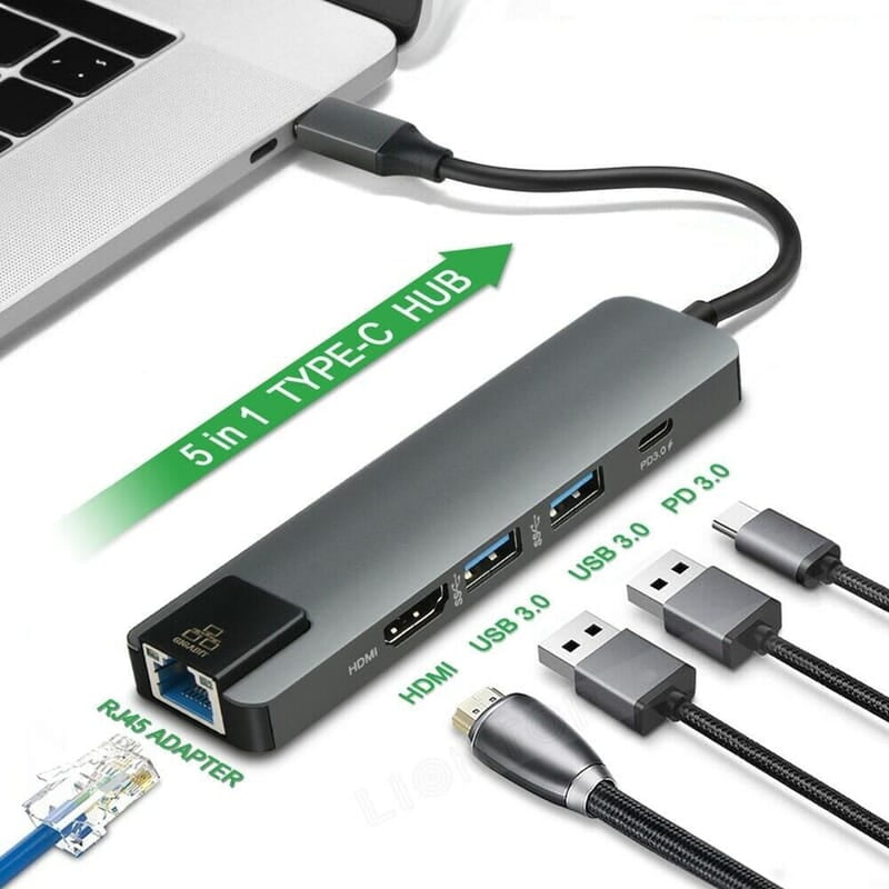 5 In 1 USB C HUB Multi Splitter Adapter PD 65W Fast Charging Docking Stations 5 In 1 USB C HUB Multi Splitter Adapter PD 65W Fast Charging Docking Stations
